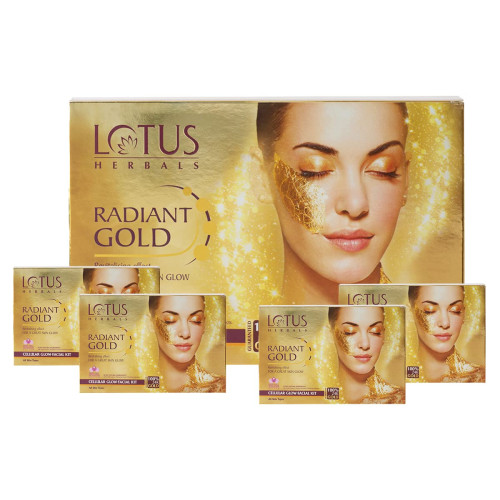 Lotus Herbals Radiant Gold Cellular Glow – Luxury Facial for Instant Golden Radiance  4IN1 (38 gms*4 )