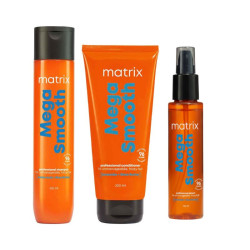 Matrix Mega Smooth Anti-Frizz Trio – Shampoo (350 ML), Conditioner (196 ML) & Serum (100 ML) Enriched with Shea Butter
