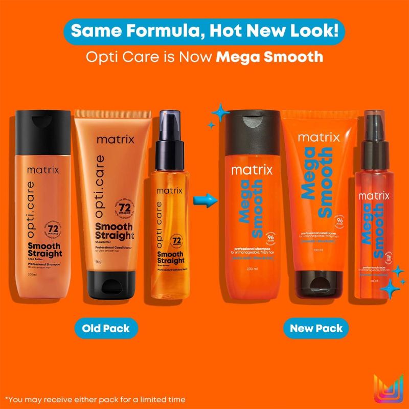 Matrix Mega Smooth Anti-Frizz Trio – Shampoo (200 ML), Conditioner (98 ML) & Serum (100 ML) Enriched with Shea Butter