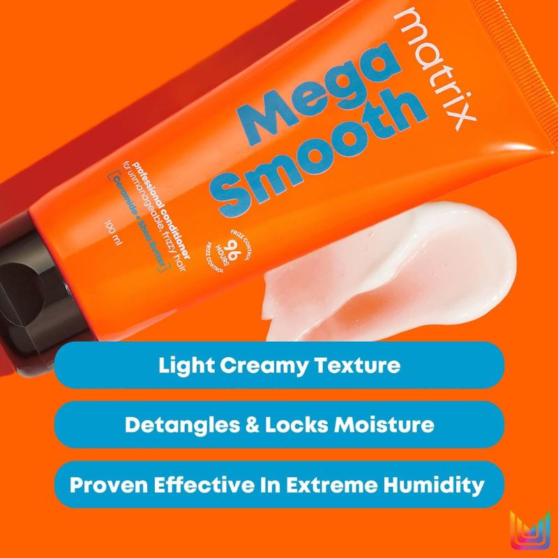 Matrix Mega Smooth Anti-Frizz Trio – Shampoo (200 ML), Conditioner (98 ML) & Serum (100 ML) Enriched with Shea Butter