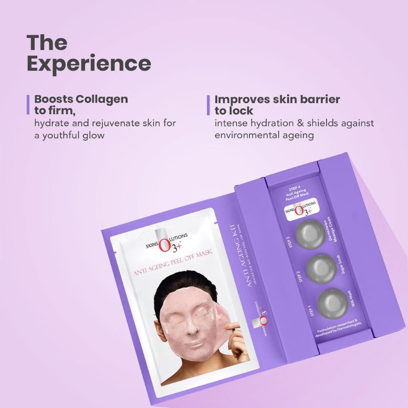 O3+ Professional Anti Ageing Facial Kit Brightening and Finelines Reducer With Peel Of Mask (45 gms)