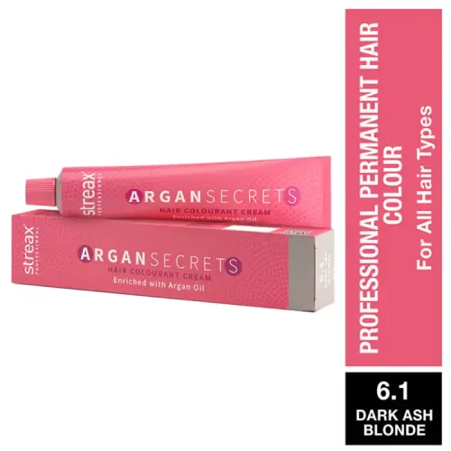 Streax Professional Argan Secret Hair Colourant Cream - Dark Ash Blonde 6.1 (60 gms)