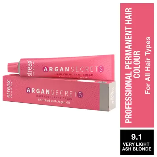 Streax Professional Argan Secret Hair Colourant Cream - Very Light Ash Blonde 9.1 (60 gms)