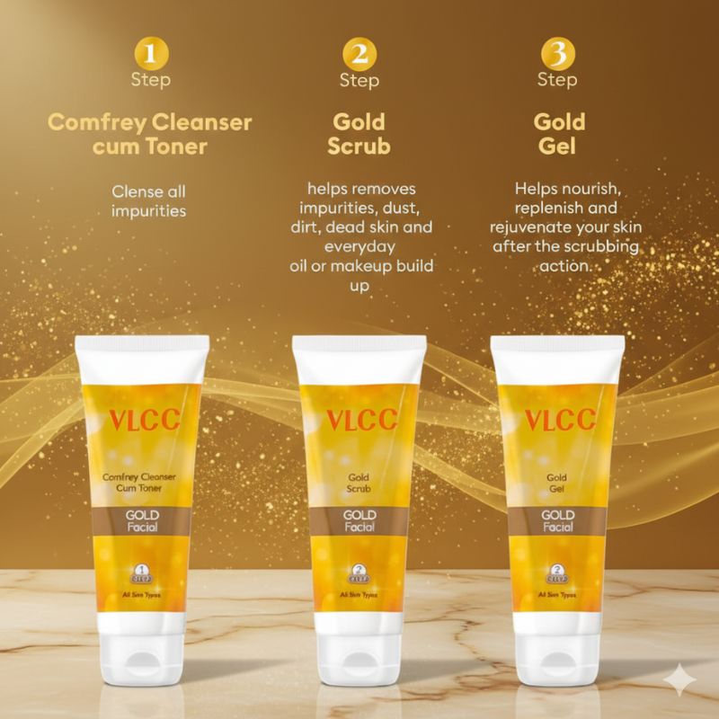 VLCC Gold Facial Kit with FREE Rose Water Toner (300 ml+100 ml)