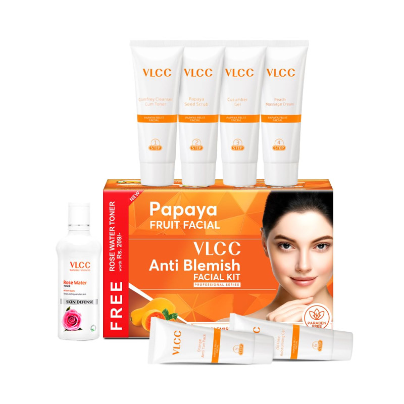VLCC Papaya Fruit Facial Kit + FREE Rose Water Toner (300g + 100ml)