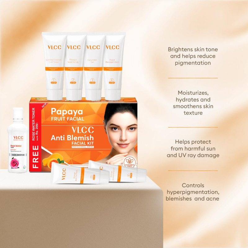 VLCC Papaya Fruit Facial Kit + FREE Rose Water Toner (300g + 100ml)