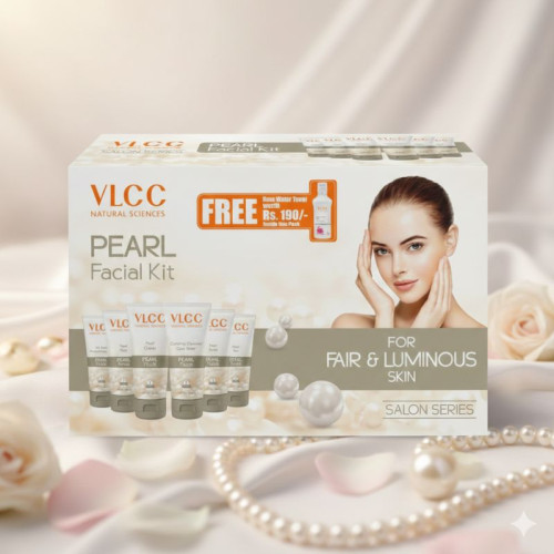 VLCC Pearl Facial Kit for Radiant Glow with FREE Rose Water Toner (300ml + 100ml)